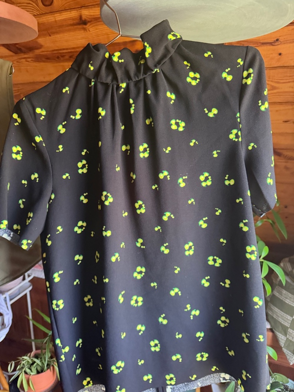COS Black Blouse with Neon Green Floral Accents